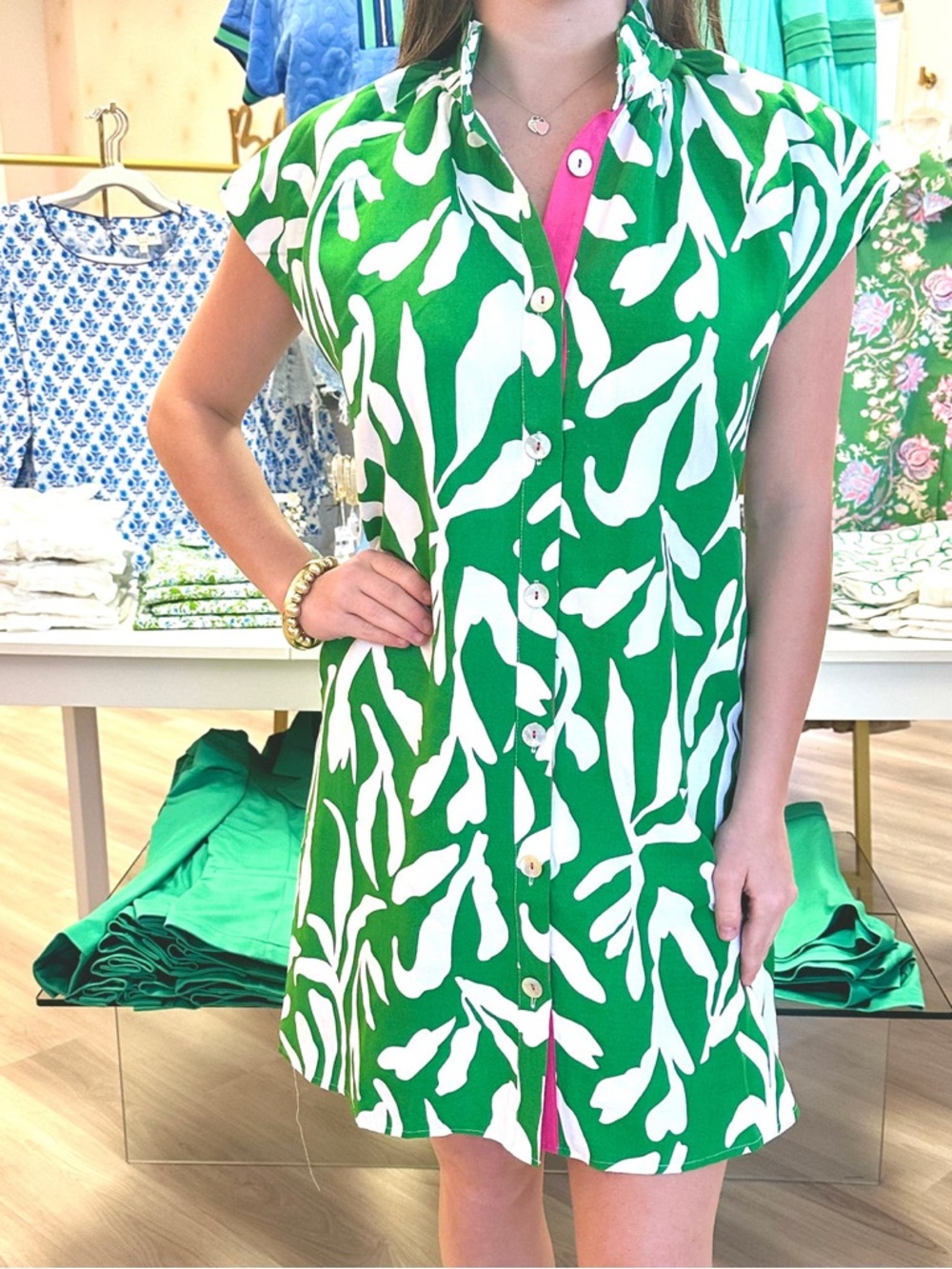 THML AUDREY SHORT SLEEVE BUTTON UP SHIRT DRESS POCKETS TROPICAL PRINT LINEN - Picture 11 of 11
